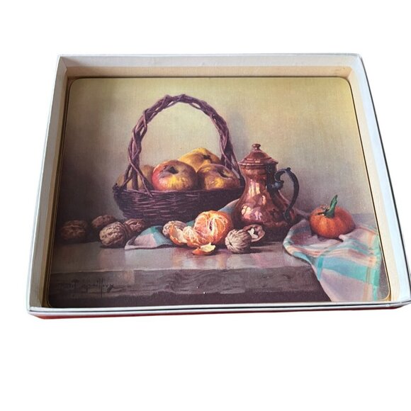 Chailloux Melamine Placemats Fruit Still Life French Cork Back Set of 6 Box Vtg - Picture 6 of 11